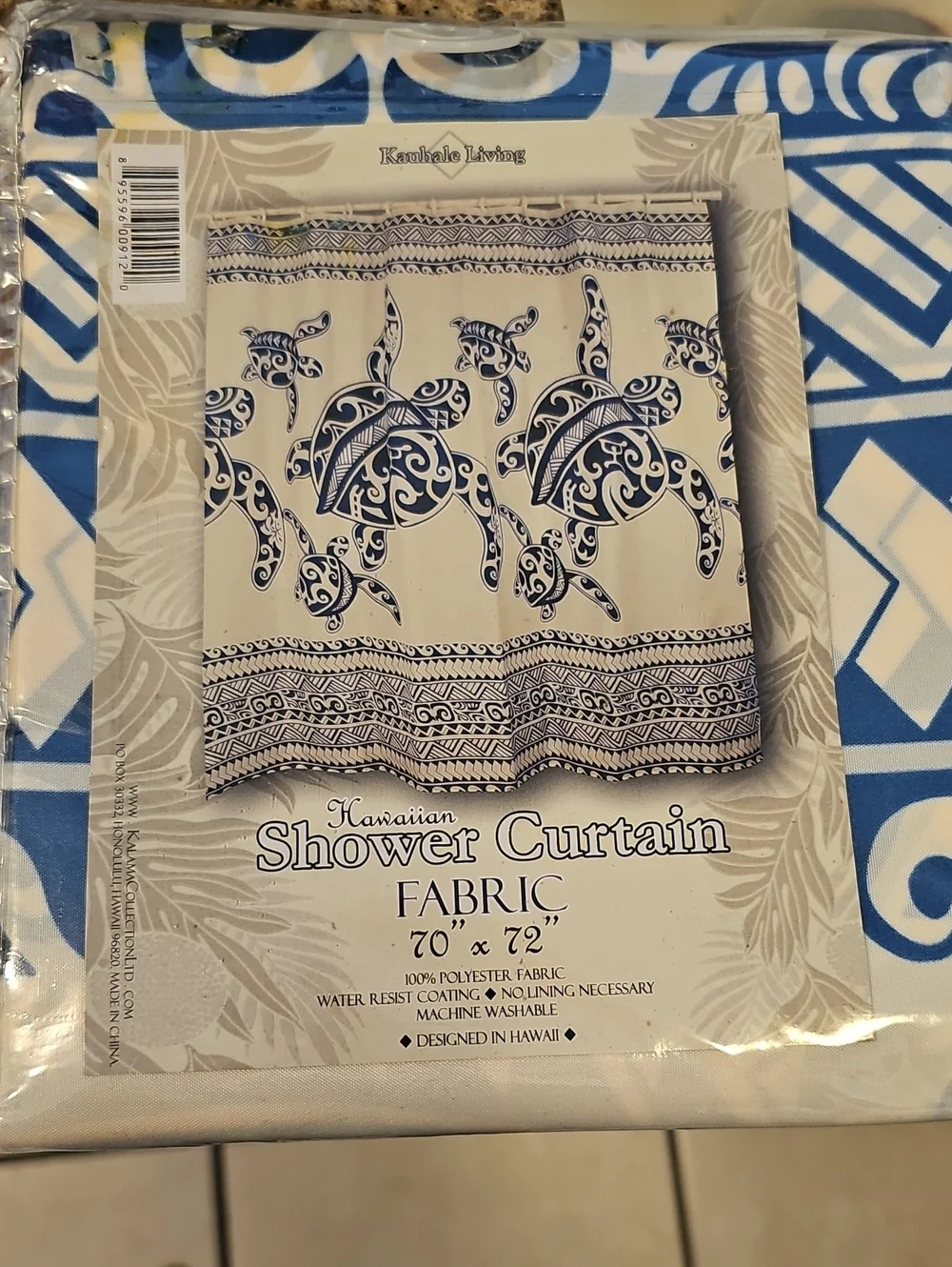 Blue and White Hawaiian Turtle Shower Curtain